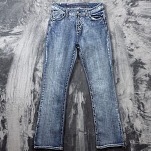 Live Hard Bootcut Jeans Womens 8 Blue Embroidered Southwestern Mid Rise Denim